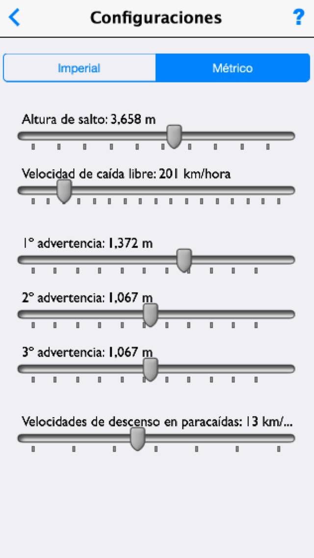 Altímetro para Paracaidismo Captura de pantalla de la aplicación