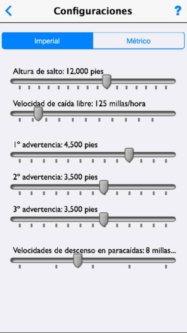 Altímetro para Paracaidismo Captura de pantalla de la aplicación