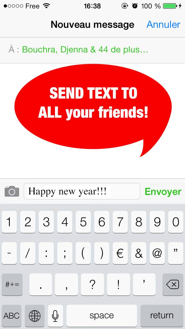 GROUP SMS : Send grouped TEXT to all your friends ! screenshot