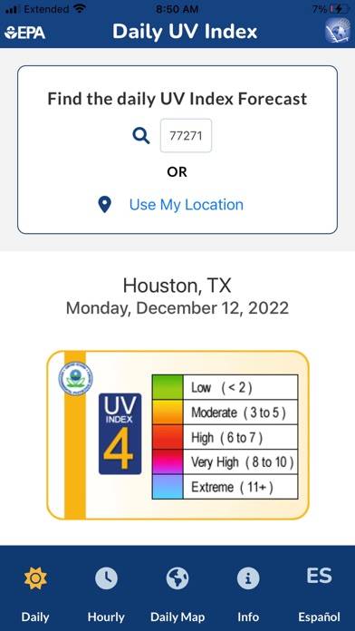 EPA's SunWise UV Index screenshot