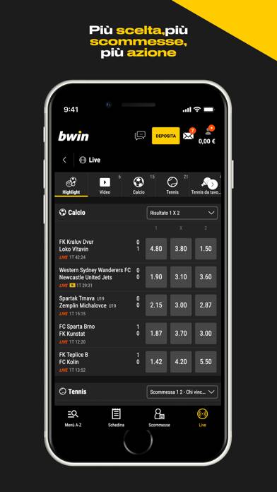 Bwin Scommesse Sportive Online Schermata dell'app