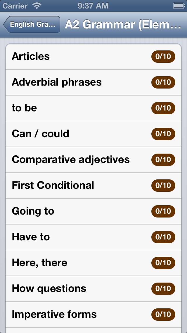 Grammatica inglese. Schermata dell'app #2