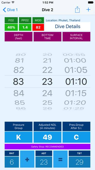 Dive Plan Schermata dell'app