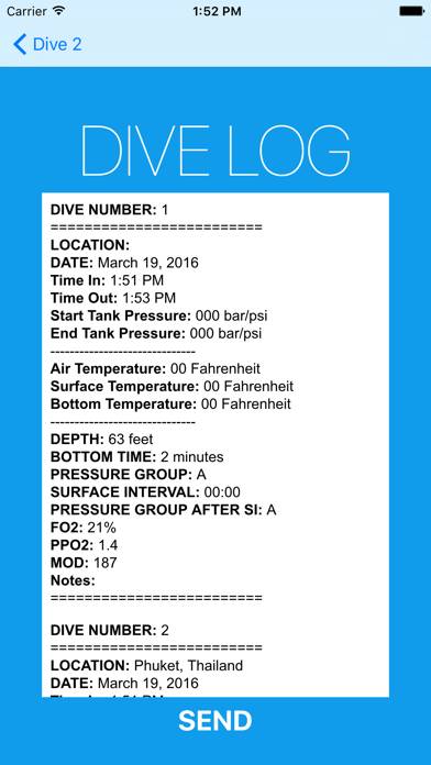 Dive Plan Schermata dell'app