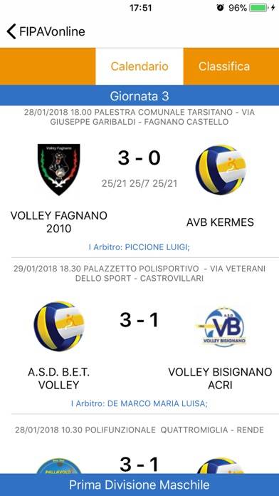 FIPAVonline Schermata dell'app