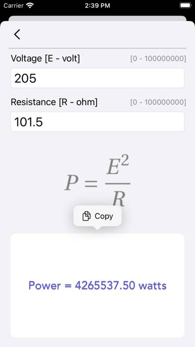 Ohm Law Calculator Captura de pantalla de la aplicación