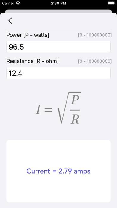 Ohm Law Calculator Captura de pantalla de la aplicación