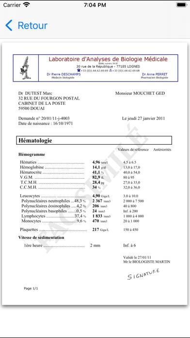 Mes Analyses Capture d'écran de l'application