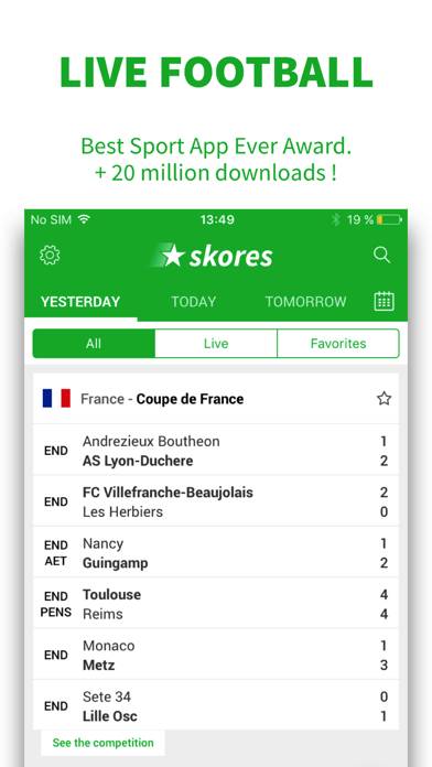 Live Soccer Scores -Skores Schermata dell'app #1