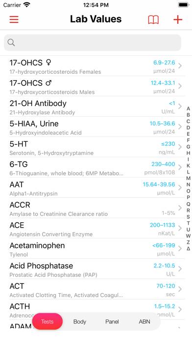 Lab Values Reference App screenshot