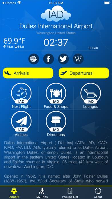 Washington Airport Info +Radar Bildschirmfoto