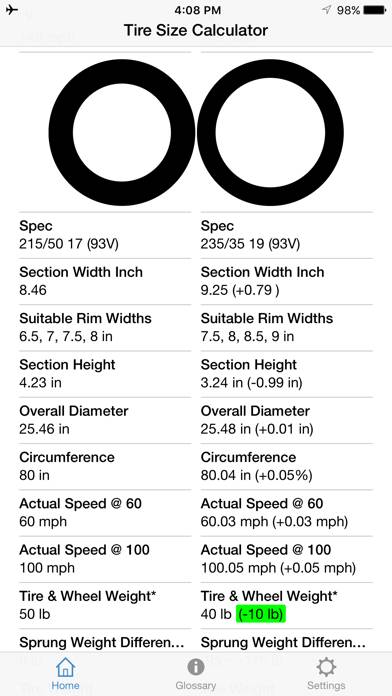 Tire Size Calculator App screenshot