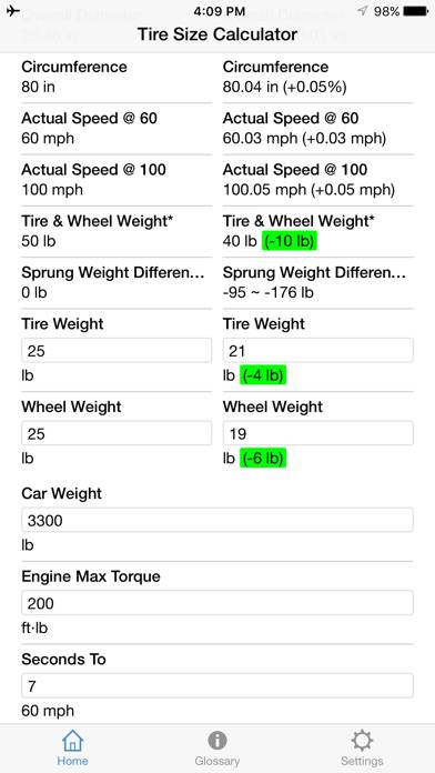 Tire Size Calculator App screenshot