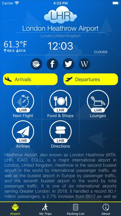 Heathrow Airport Info + Radar immagine dello schermo