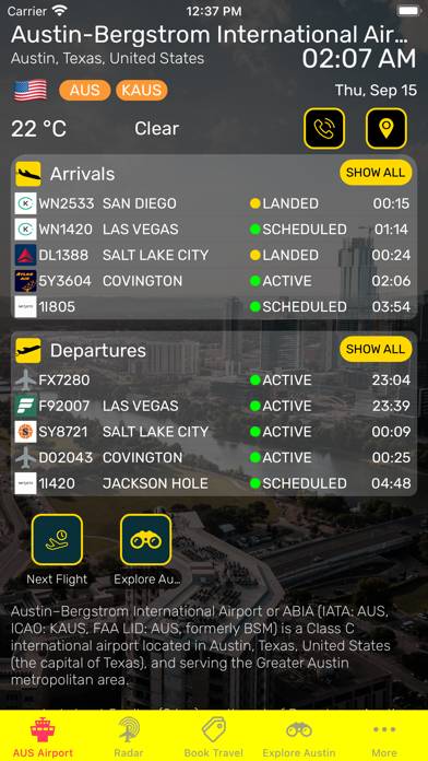 Austin Airport (AUS) plus Radar App screenshot #1