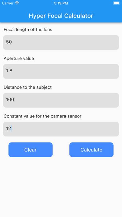 Hyper Focal Calculator App screenshot #1