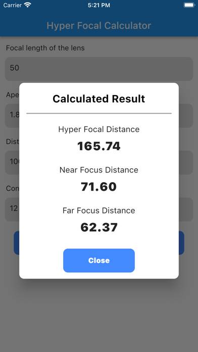Hyper Focal Calculator Capture d'écran de l'application #2