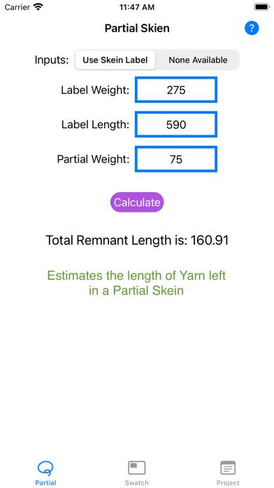 Yarn Amount Calculator skärmdump