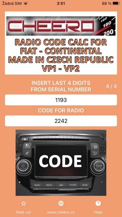 RADIO CODE for FIAT VP2 CZECH App screenshot #1