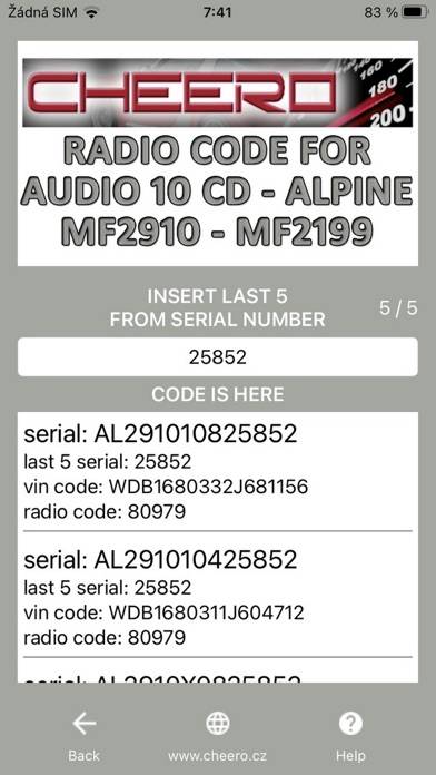 RADIO CODE for MB AUDIO 10 CD Captura de pantalla de la aplicación #2