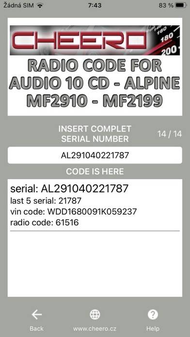 RADIO CODE for MB AUDIO 10 CD Captura de pantalla de la aplicación #3