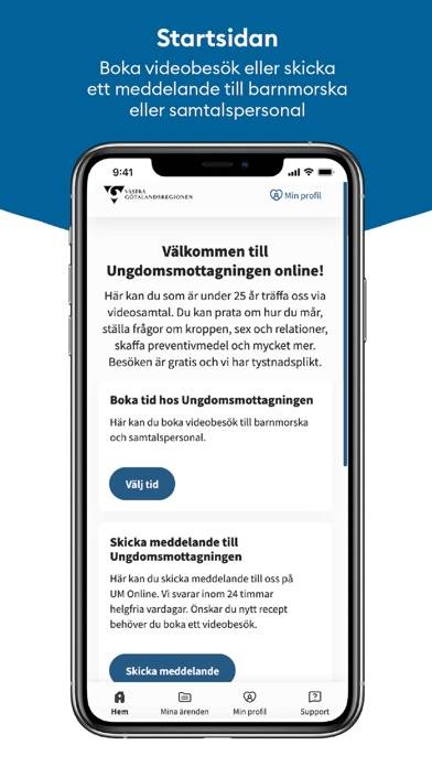 Ungdomsmottagningen online VGR App skärmdump