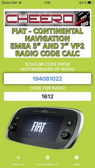 RADIO CODE for FIAT EMEA 7inch immagine dello schermo