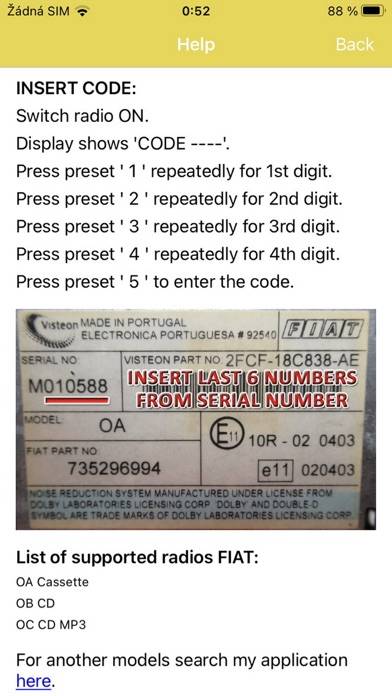RADIO CODE for FIAT STILO Captura de pantalla de la aplicación