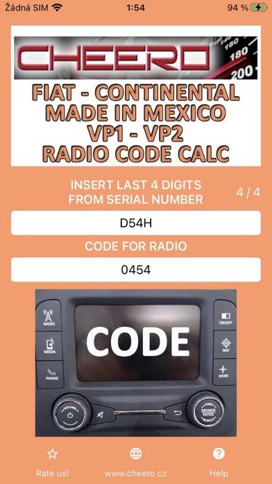 RADIO CODE for FIAT VP2 MEXICO screenshot