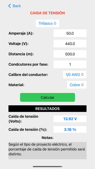 Cálculos Eléctricos NOM Captura de pantalla de la aplicación #4