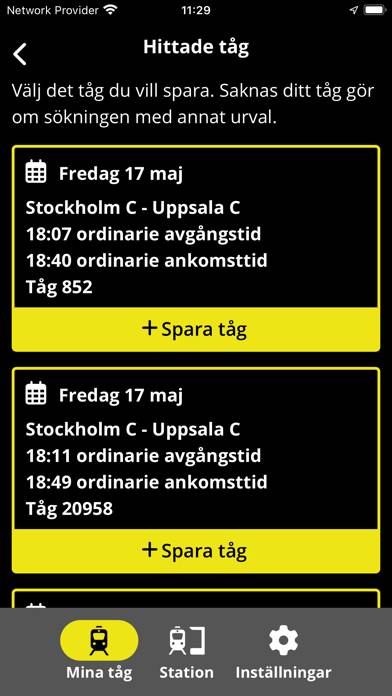 Mina Tåg App skärmdump