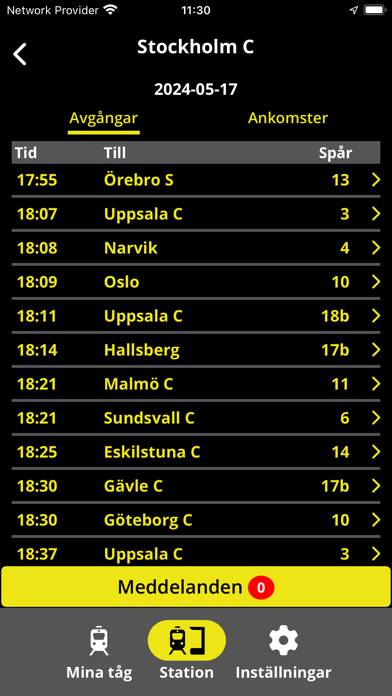 Mina Tåg App skärmdump