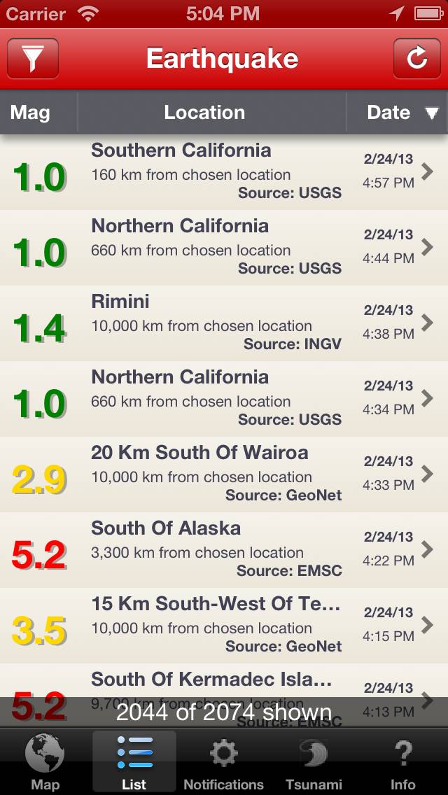 Earthquake - International maps, reports, & custom alerts immagine dello schermo