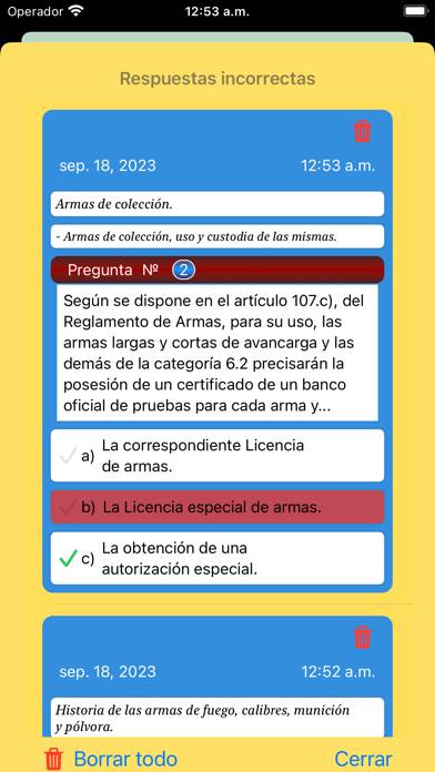 Licencia de Armas Test Captura de pantalla de la aplicación