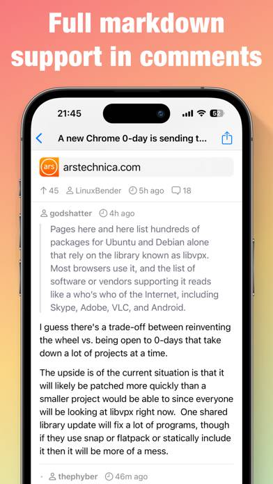 YCReader: a Hacker News reader App screenshot