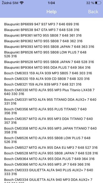 RADIO CODE for ALFA ROMEO B&B Schermata dell'app