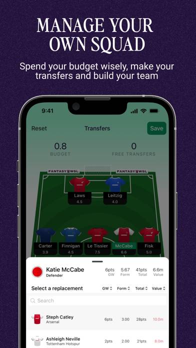 FantasyWSL App skärmdump