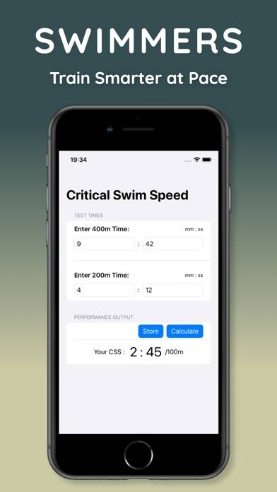 Critical Swim Speed App screenshot