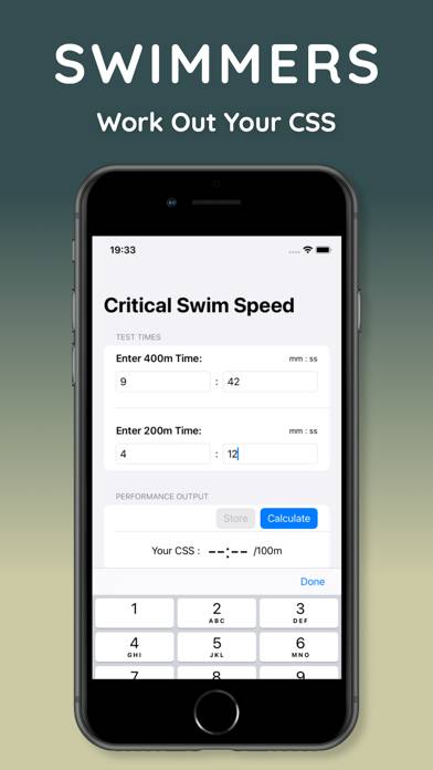 Critical Swim Speed App screenshot