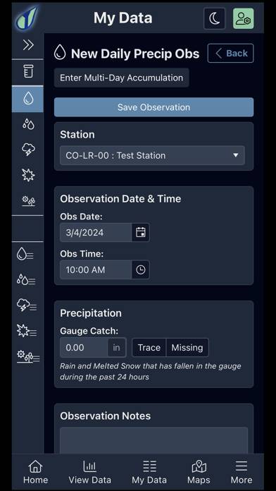 CoCoRaHS App screenshot