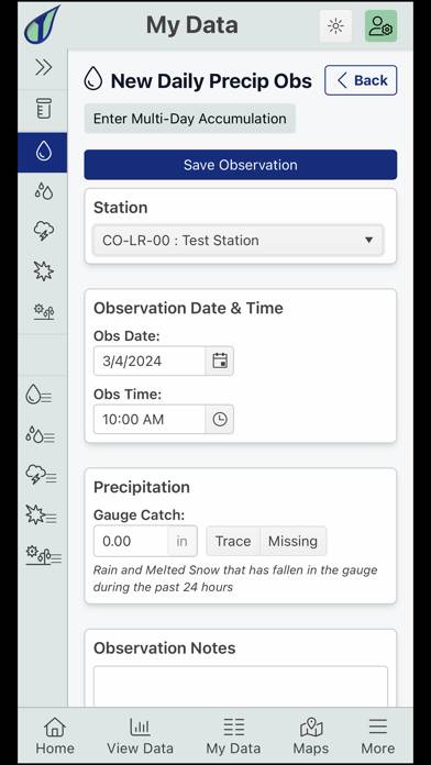 CoCoRaHS App screenshot