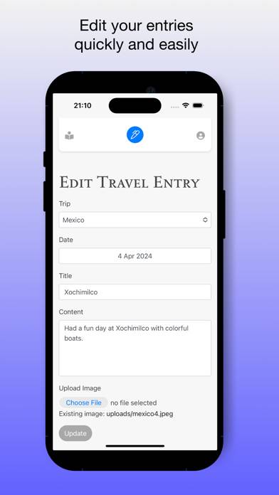 Personal Daily Travel Journal App screenshot