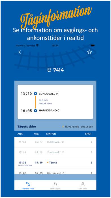 Norrtåg Trafikinformation App skärmdump