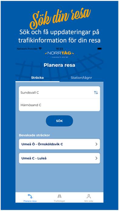 Norrtåg Trafikinformation App skärmdump