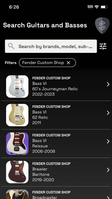 Mobile Guitar Price Guide App screenshot