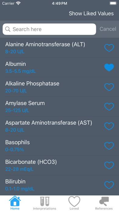 Lab Values Reference Ranges screenshot