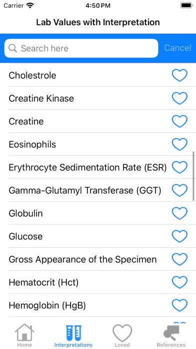 Lab Values Reference Ranges App screenshot