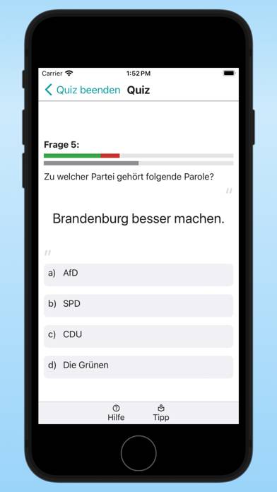 Parteiparolen Quiz Brandenburg Bildschirmfoto