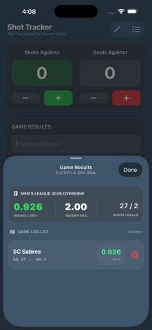 GoalieTracker App skärmdump