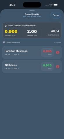 GoalieTracker App skärmdump